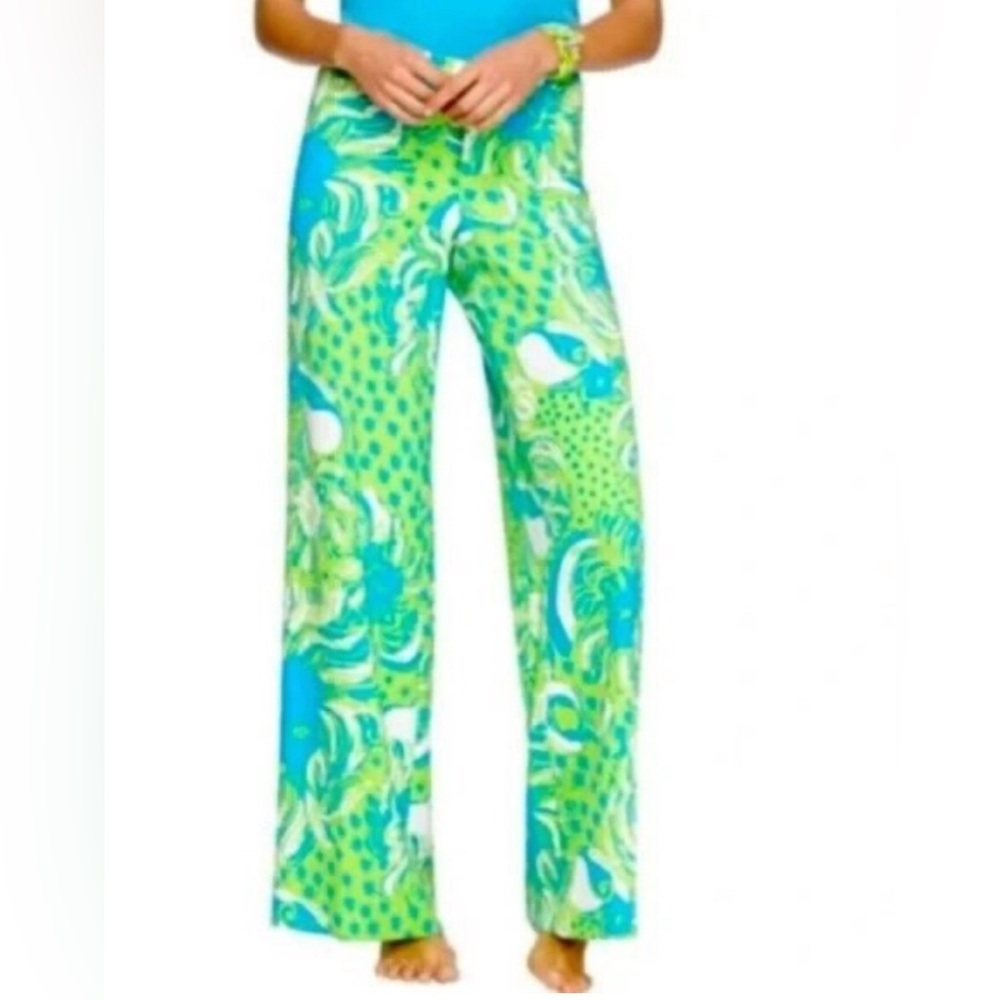 Lilly Pulitzer Bianca Wide Leg Limeade Roar Of The Jungle Pants Size 2